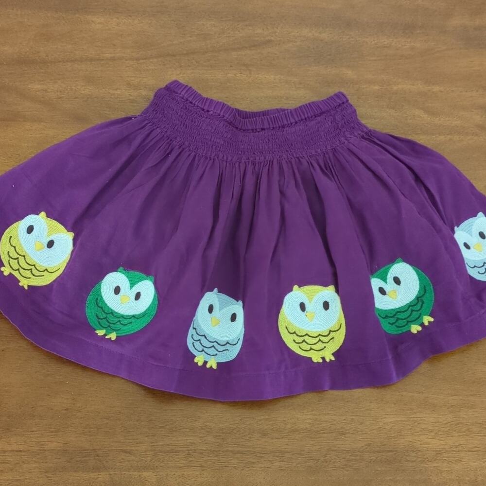Mini Boden Girls purple Embroidered Owl twirl Skirt size 3/4 EUC
